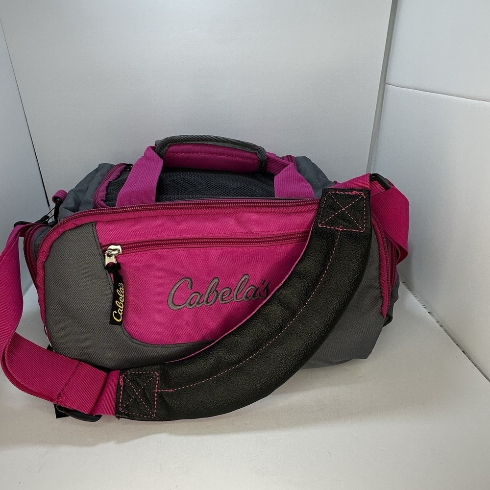 Cabela's‎ Pink Gray Duffle Bag 12" x 8" x 8" Gym Bag Padded Shoulder Strap EUC - Picture 2 of 8